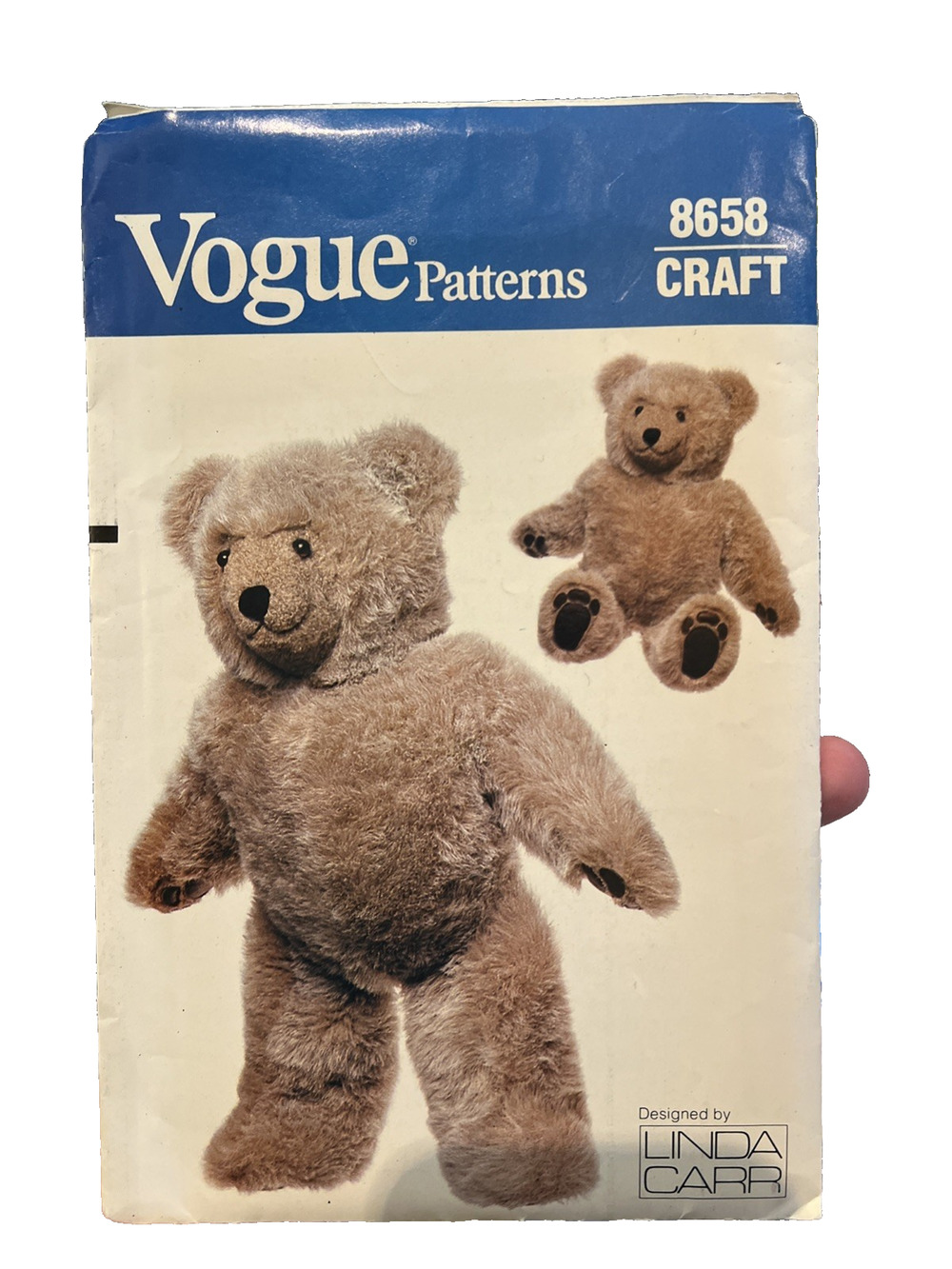 Vogue Craft 8658 Stuffed Teddy Bear Furry Stuffie 23" Tall UNCUT Vintage Pattern